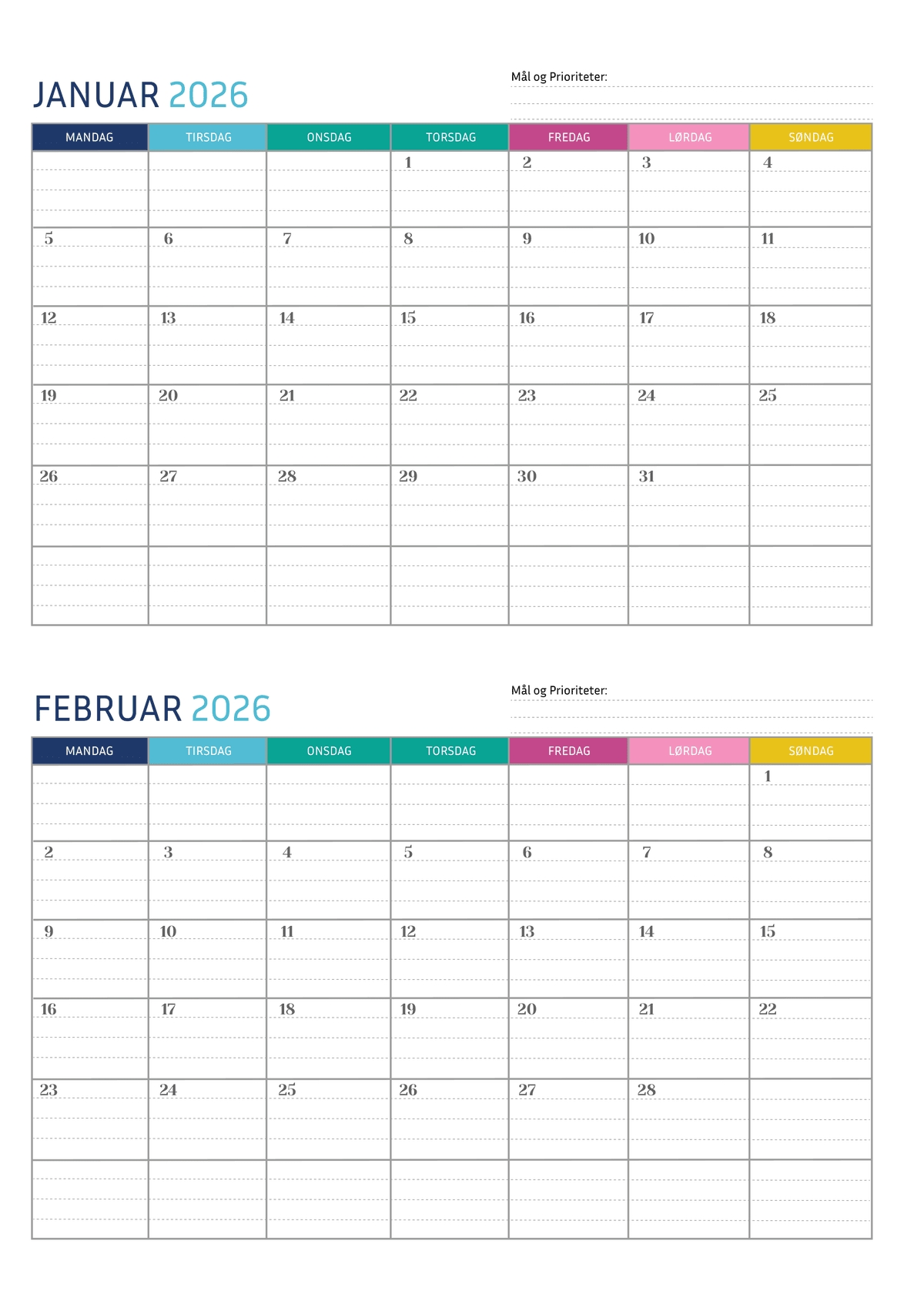 Regnbuefarver – 4-måneders kalender