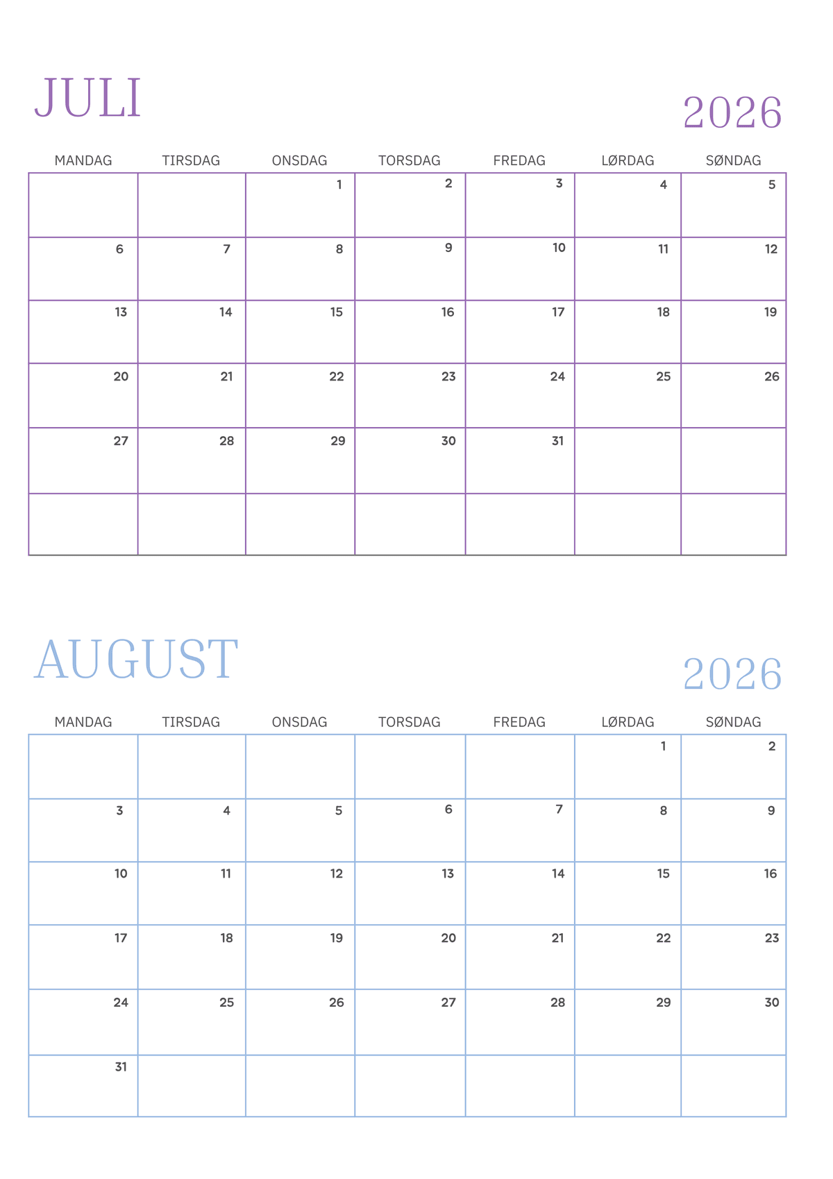 Regnbuefarver 2 måneders kalender