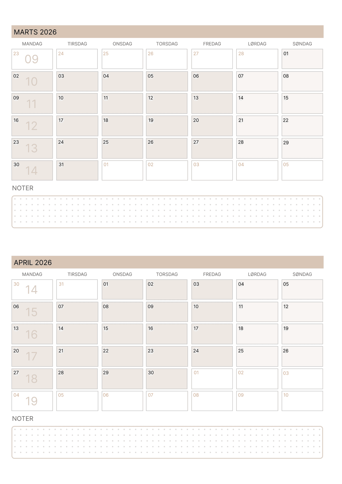 Regnbuefarver – 2-måneders kalender