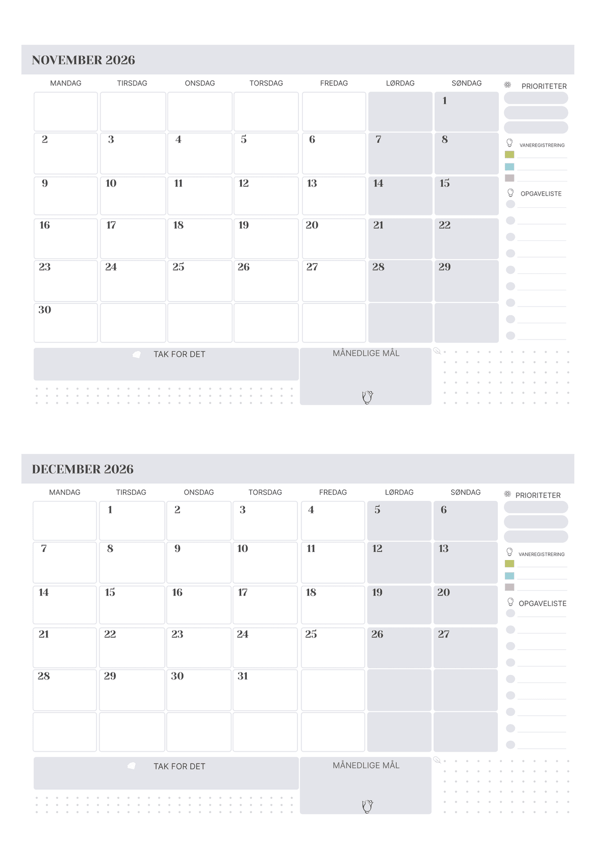 Regnbuefarver – 4-måneders kalender