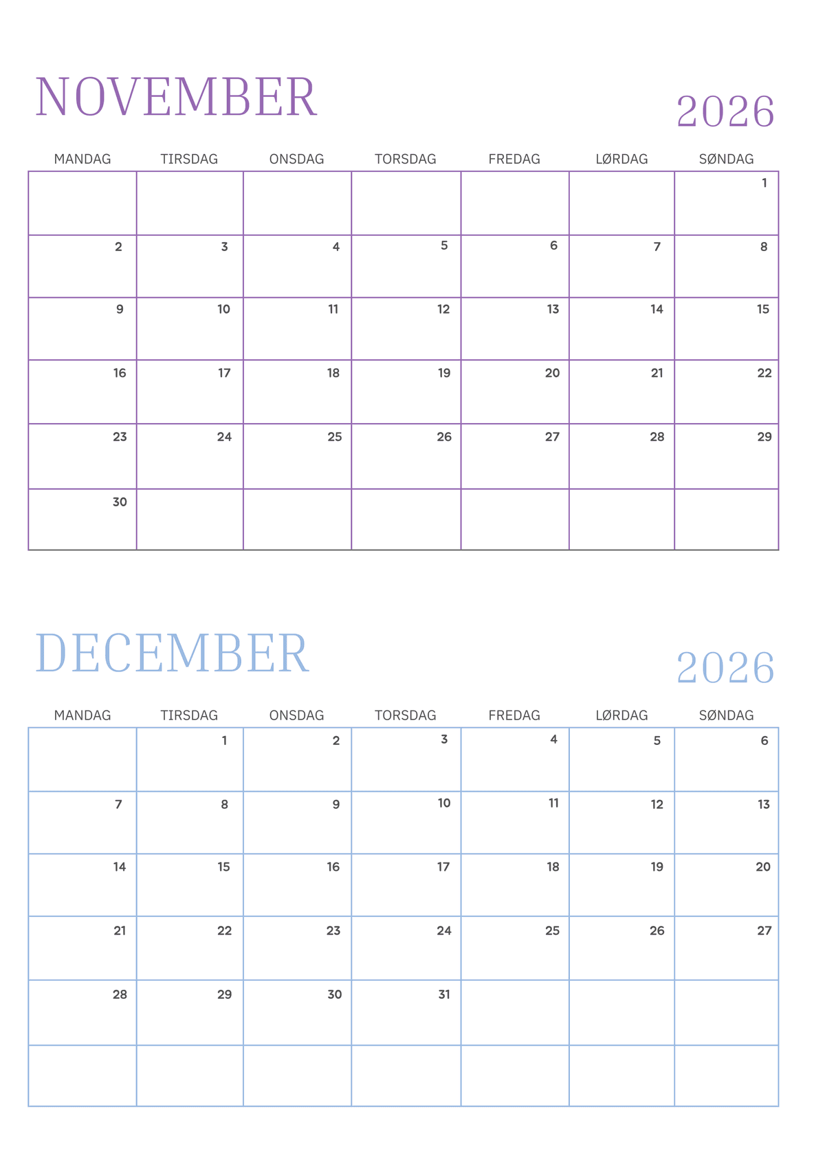 Farverig 4-måneders kalender