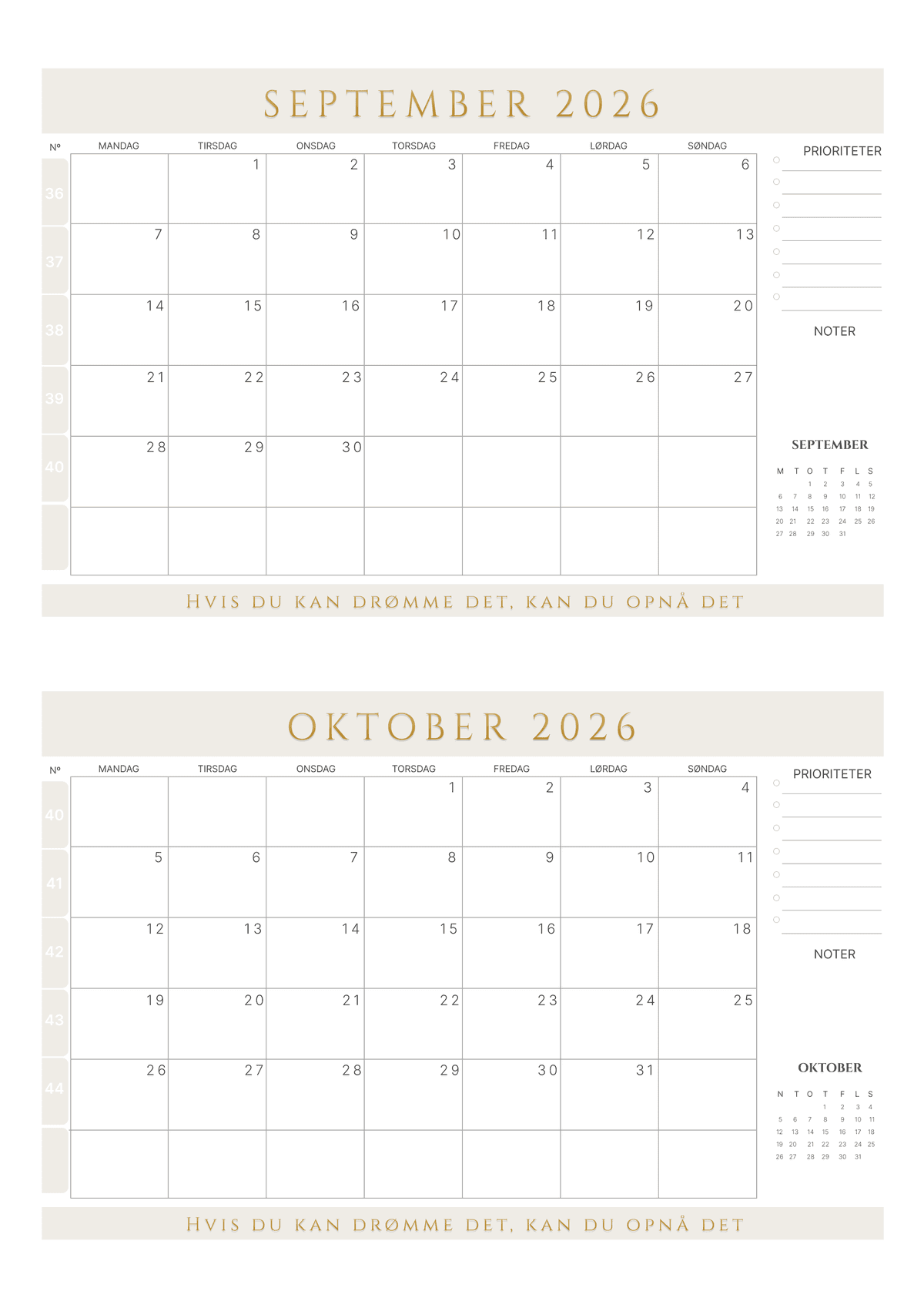 Regnbuefarver – 4-måneders kalender