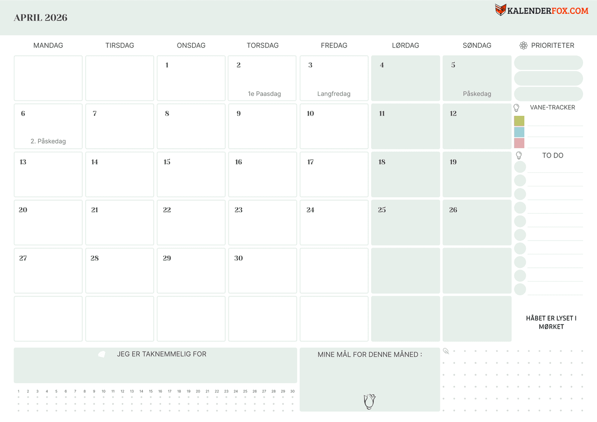 April-kalender med to-do-liste