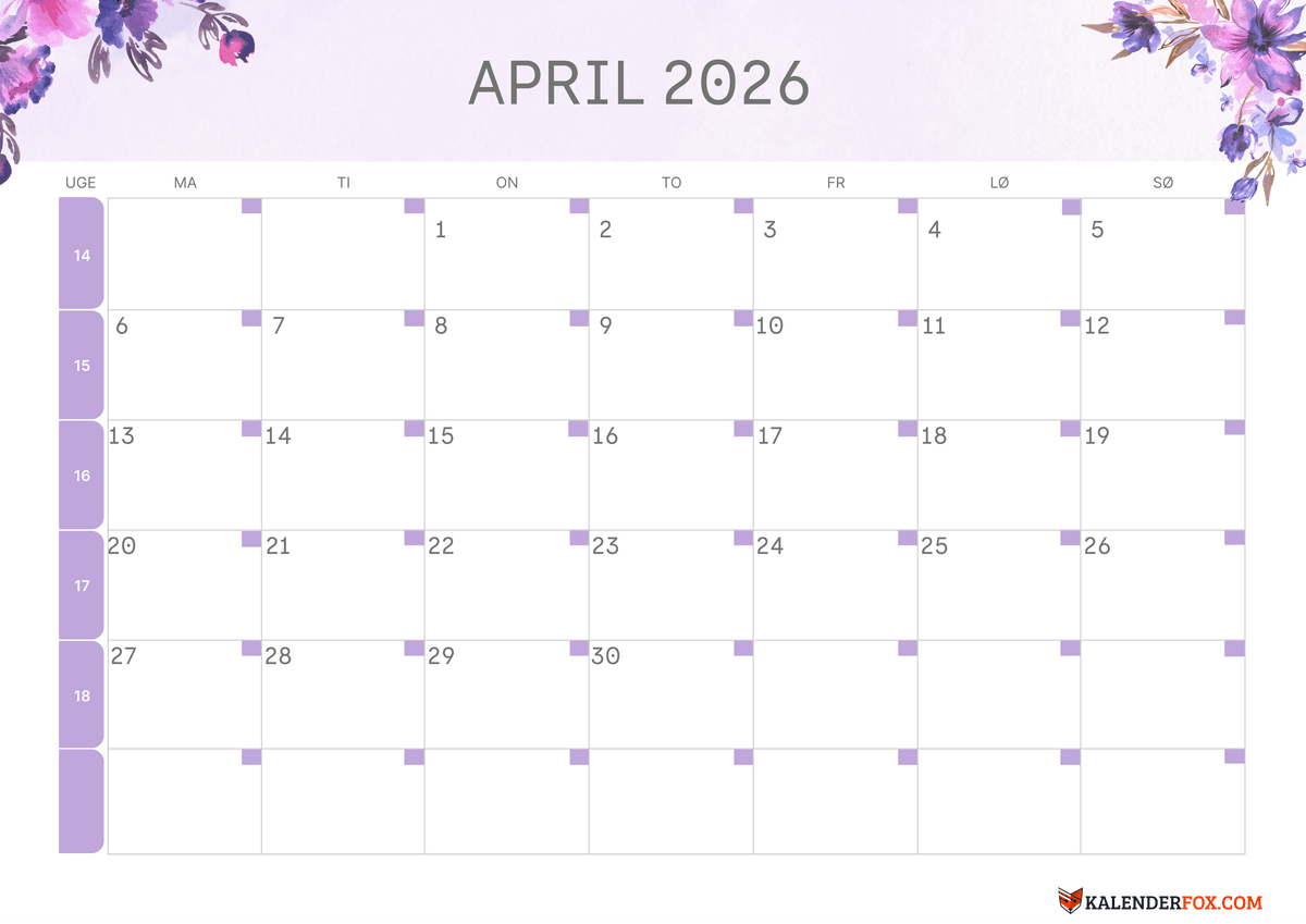 April-kalender blomsterdesign 1
