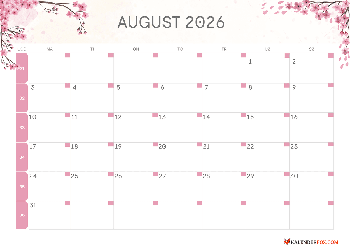 August-kalender blomsterdesign 1
