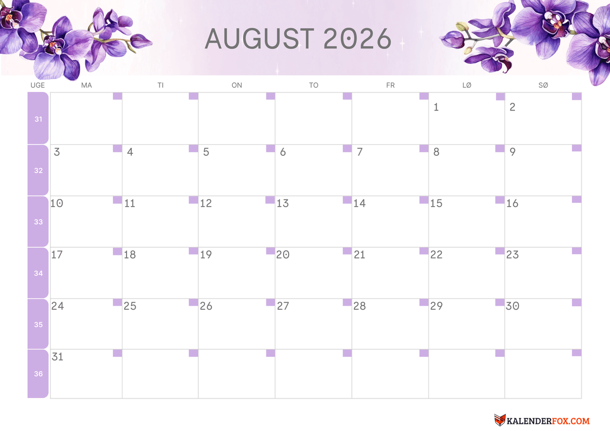 August-kalender blomsterdesign 2
