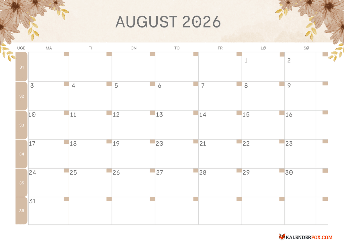 August-kalender blomsterdesign 4