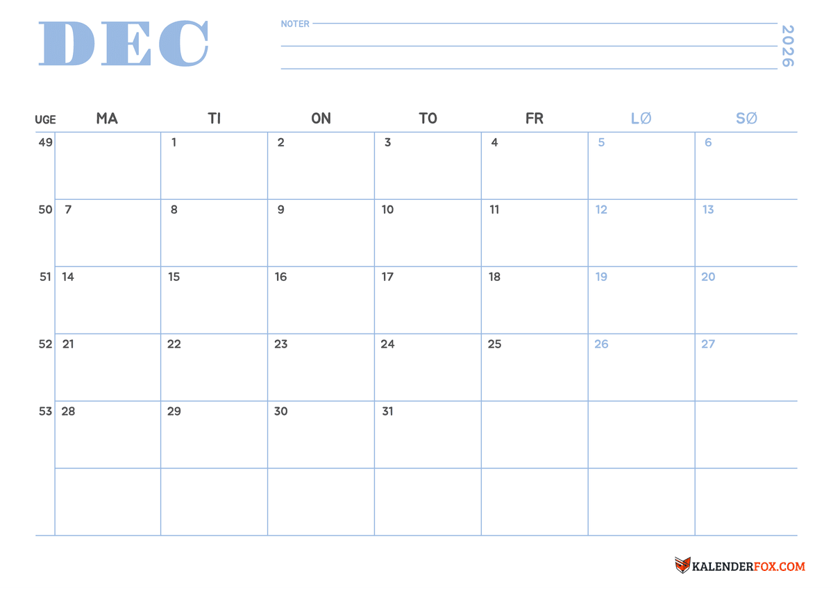 Minimalistisk Blå December Kalender