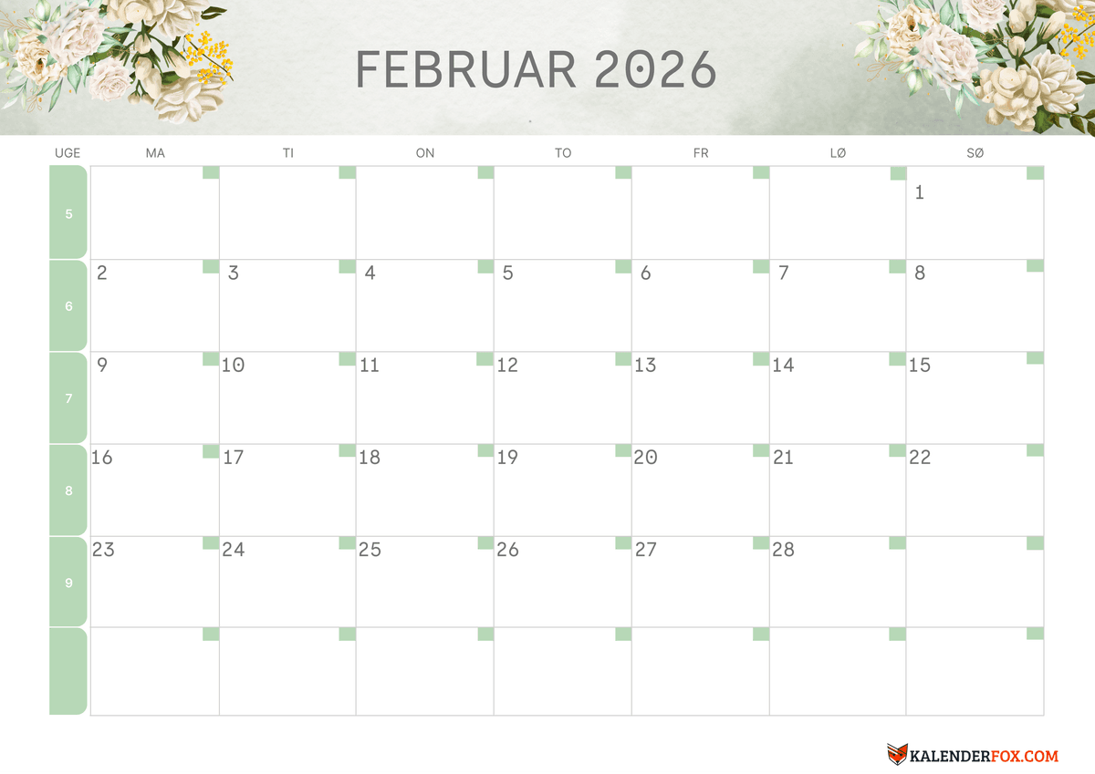 Salviegrøn blomster februar-kalender
