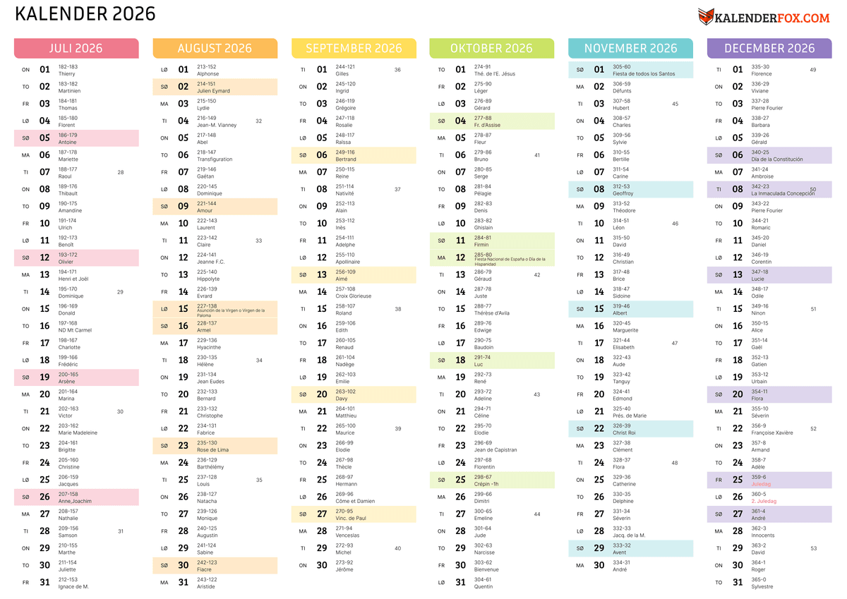 Blød 7-farvepalet - Juli til December 2026