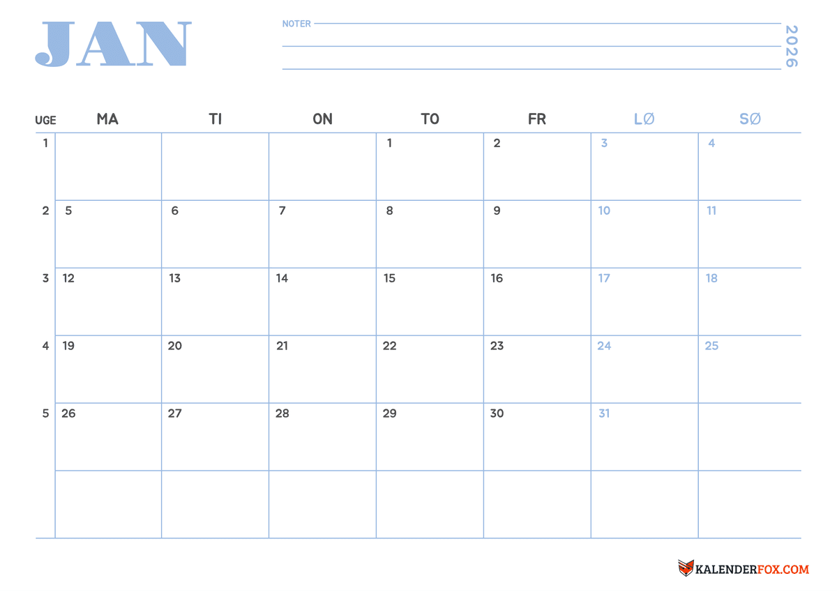 Månedskalender - Måned for Måned