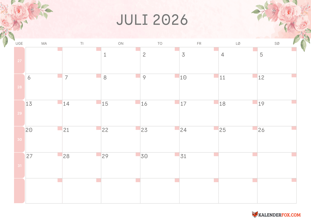 Juli-kalender blomsterdesign 2
