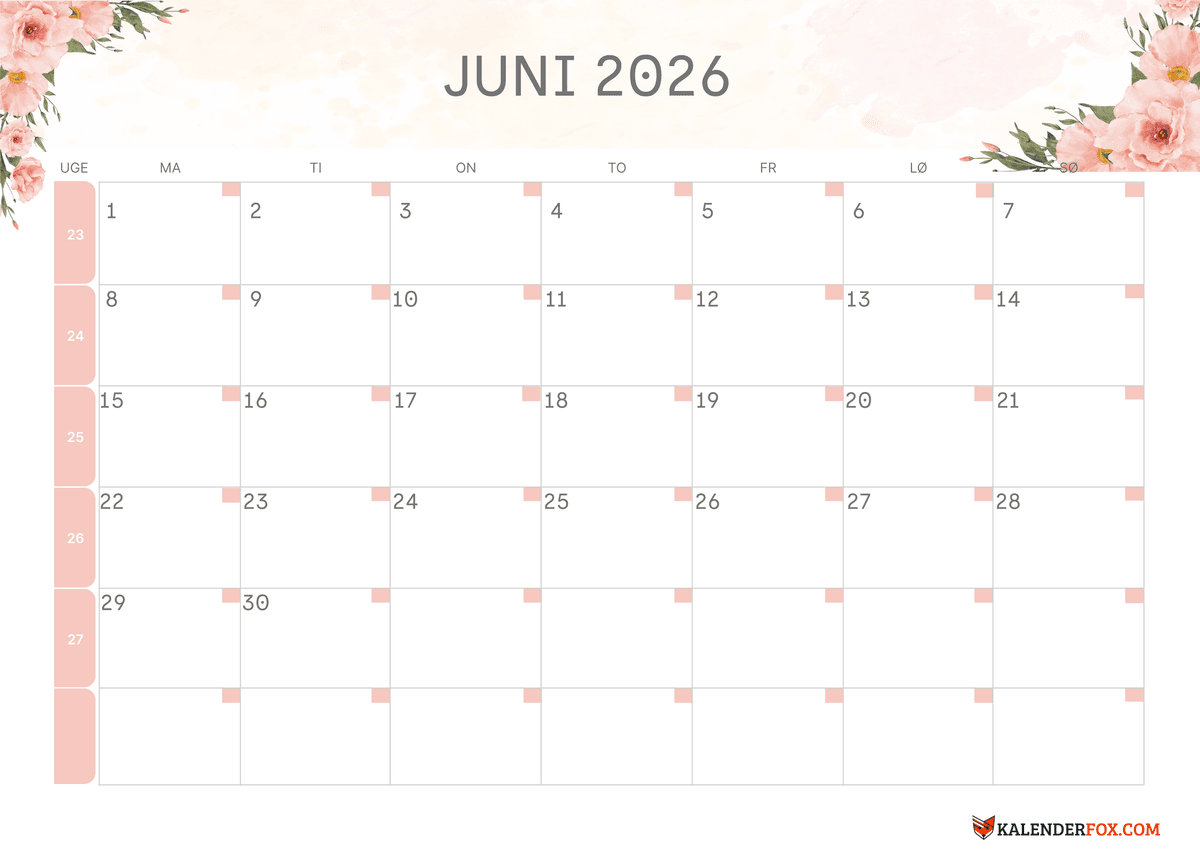 Juni-kalender blomsterdesign 2