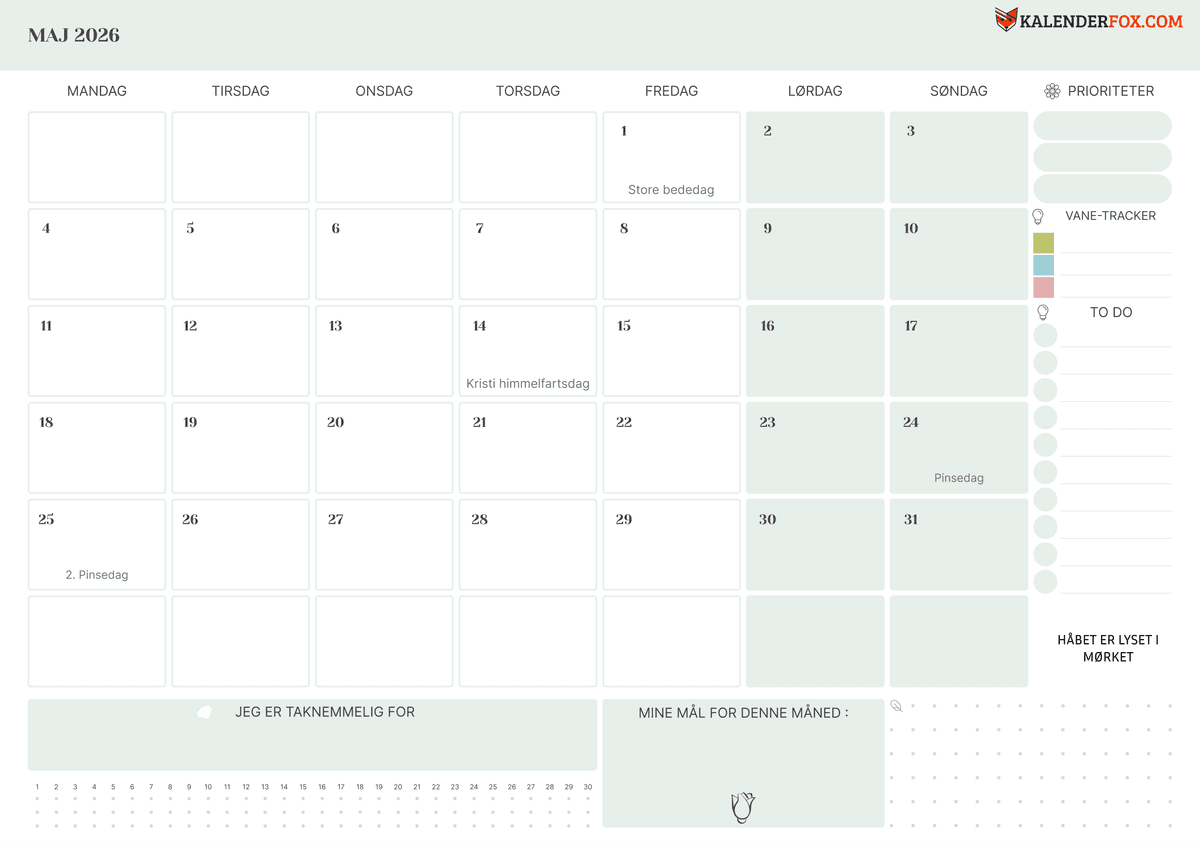 Maj-kalender med to-do-liste
