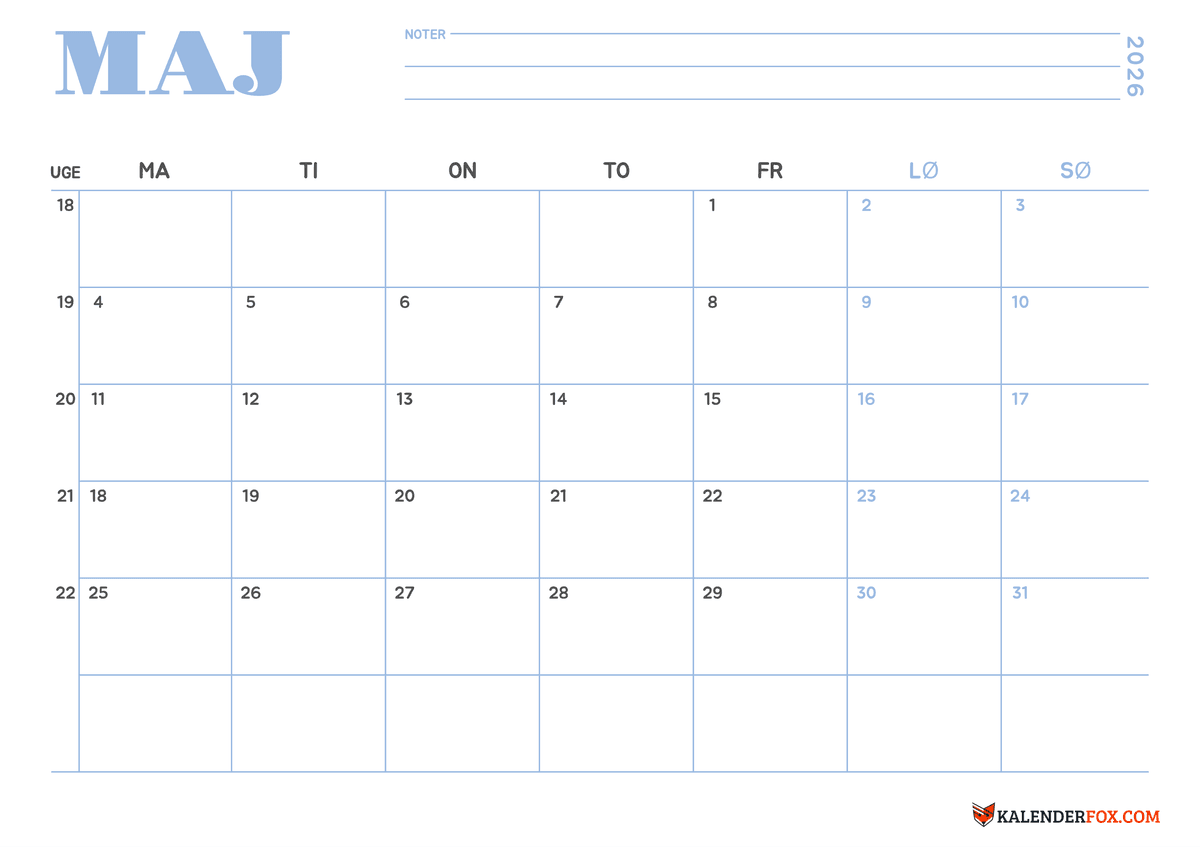 Blank Maj kalender