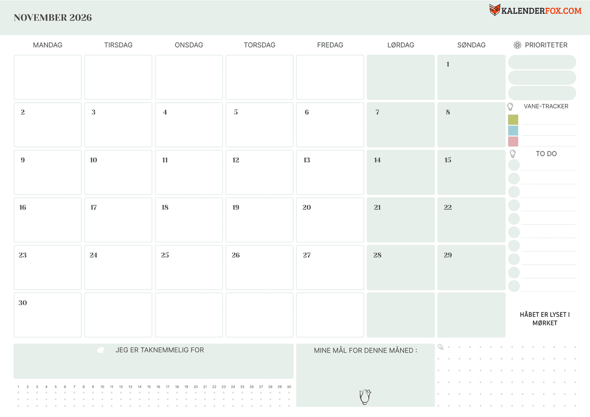 November-kalender med to-do-liste