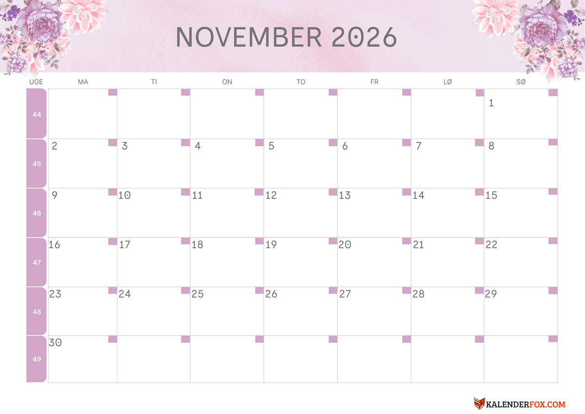 November-kalender blomsterdesign 2