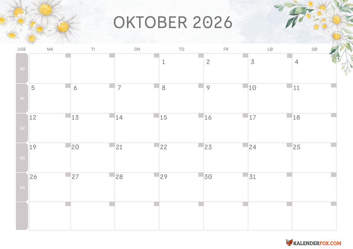 Oktober-kalender blomsterdesign 1