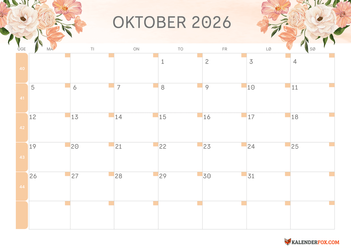 Oktober-kalender blomsterdesign 3