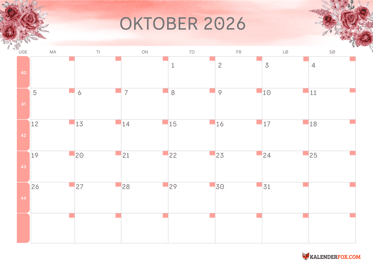 Oktober-kalender blomsterdesign 4