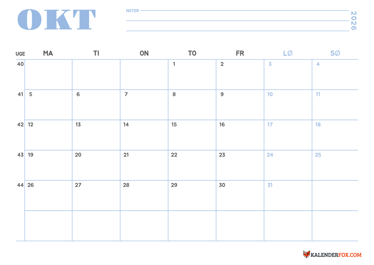 Oktober-kalender minimalistisk tema 1