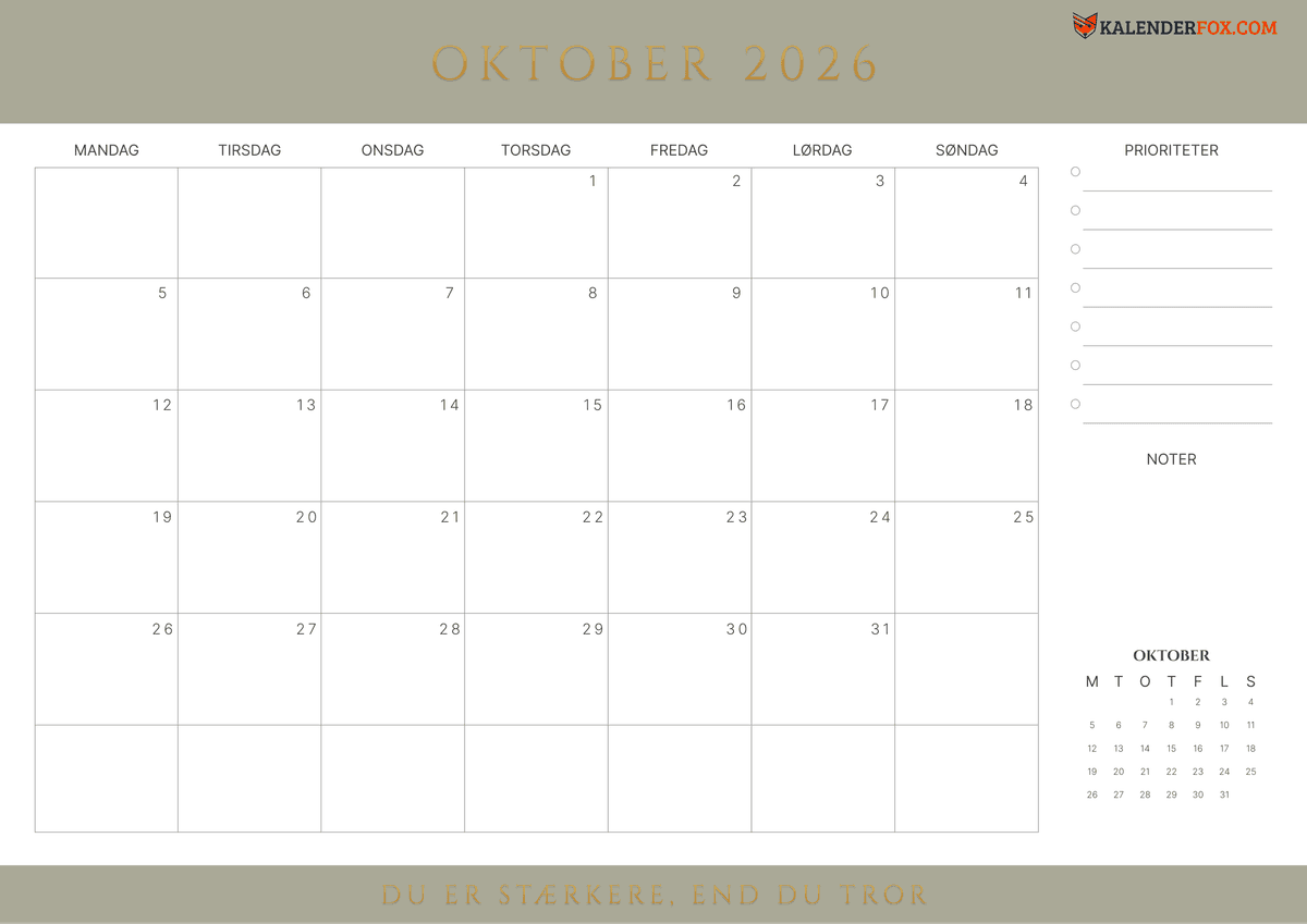 Oktober-kalender minimalistisk tema 4