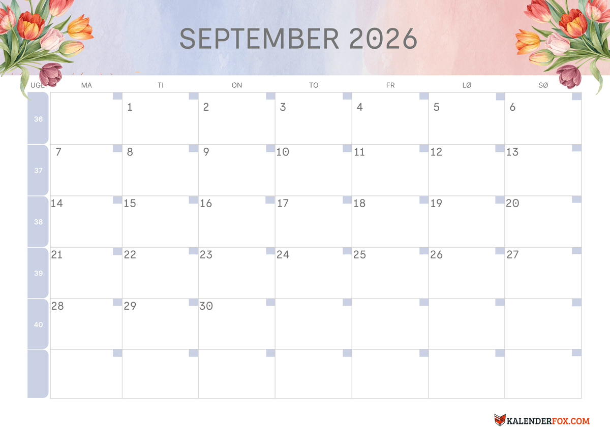 September-kalender blomsterdesign 1