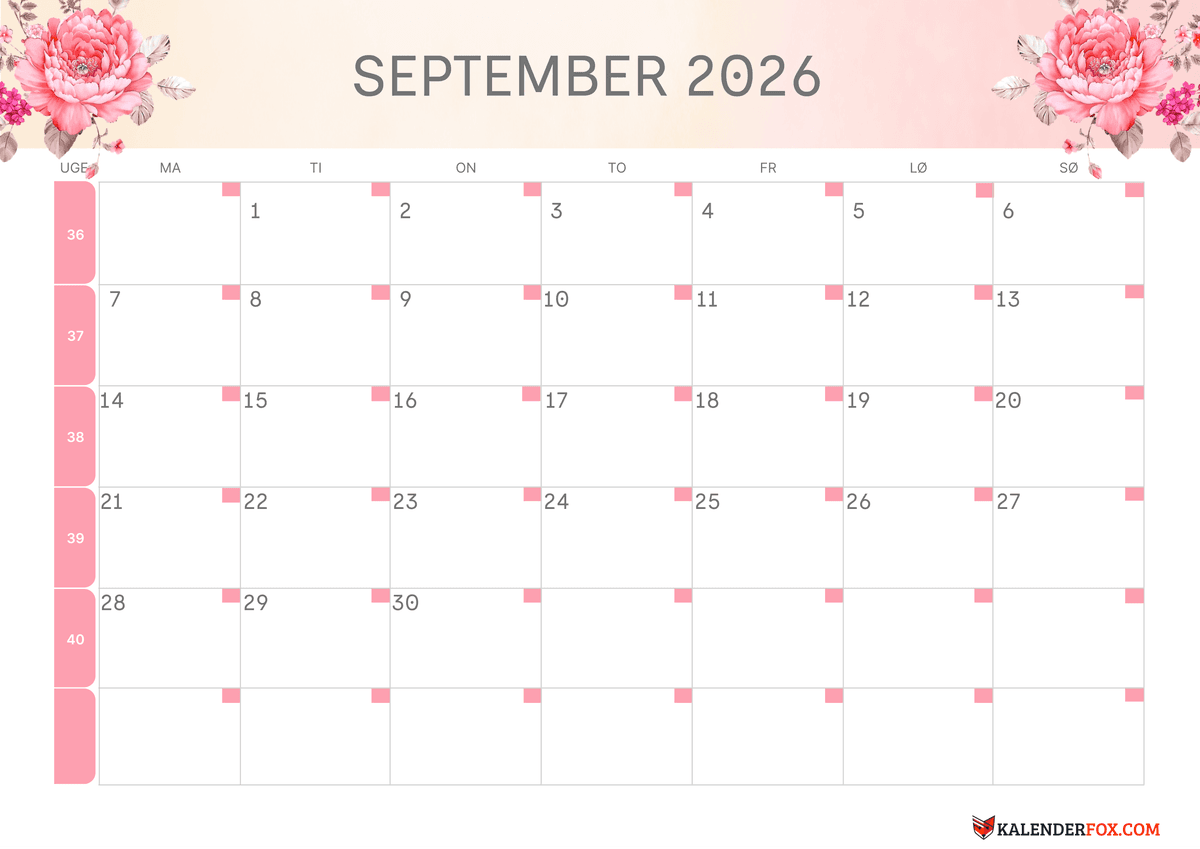 September-kalender blomsterdesign 4