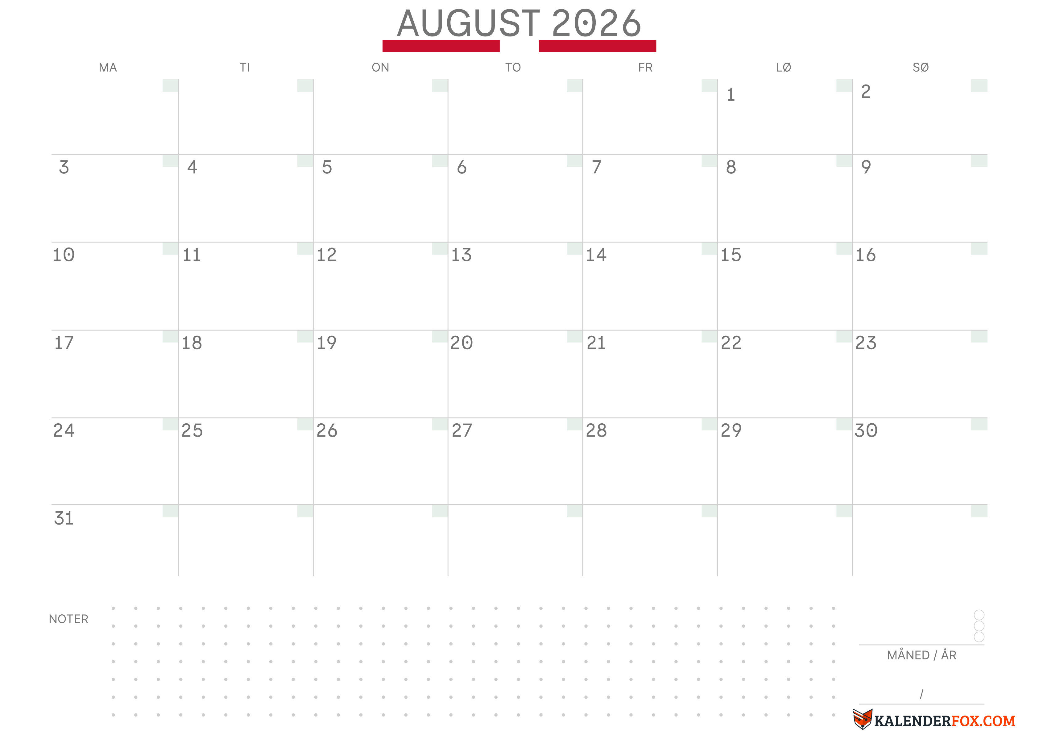 Kalender august 2026